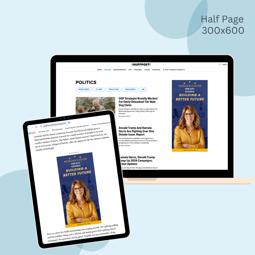 A laptop and a tablet are displaying a half page website.