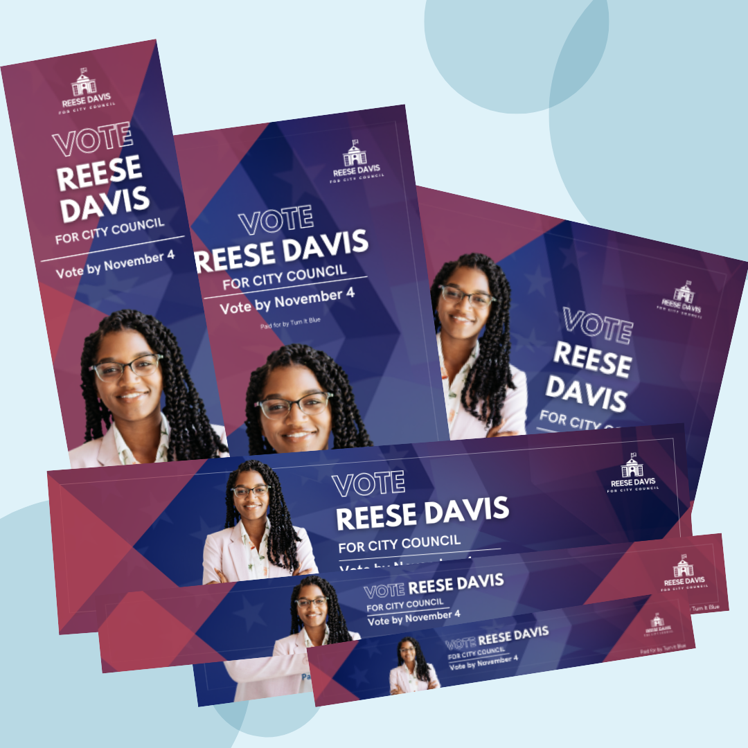 A bunch of posters for reese davis are stacked on top of each other