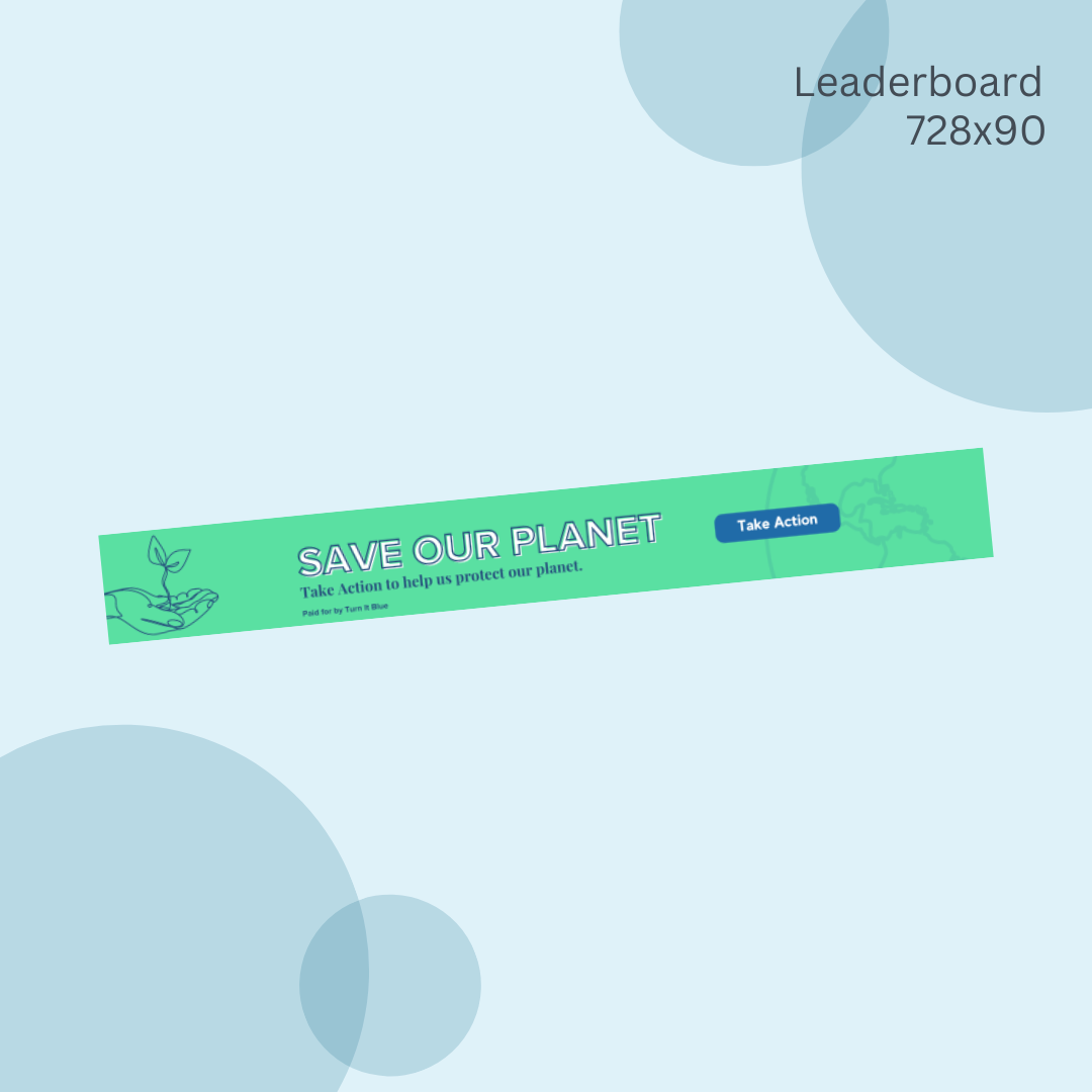 A green leaderboard that says save our planet