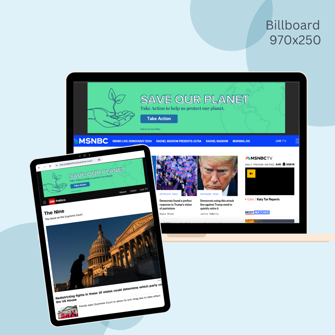 A laptop and a tablet with a billboard on the screen.