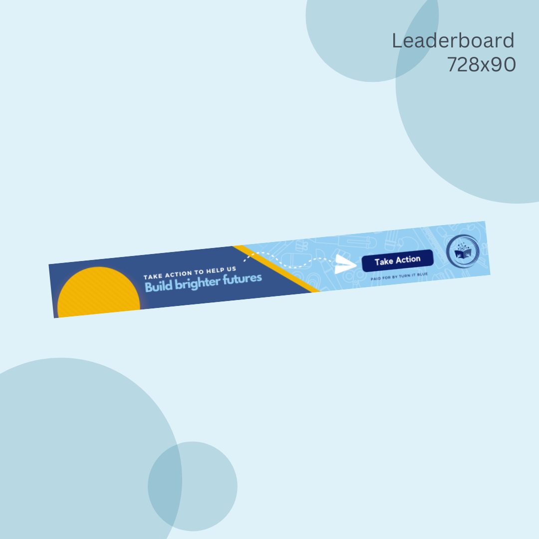 A blue and yellow banner that says leaderboard on it