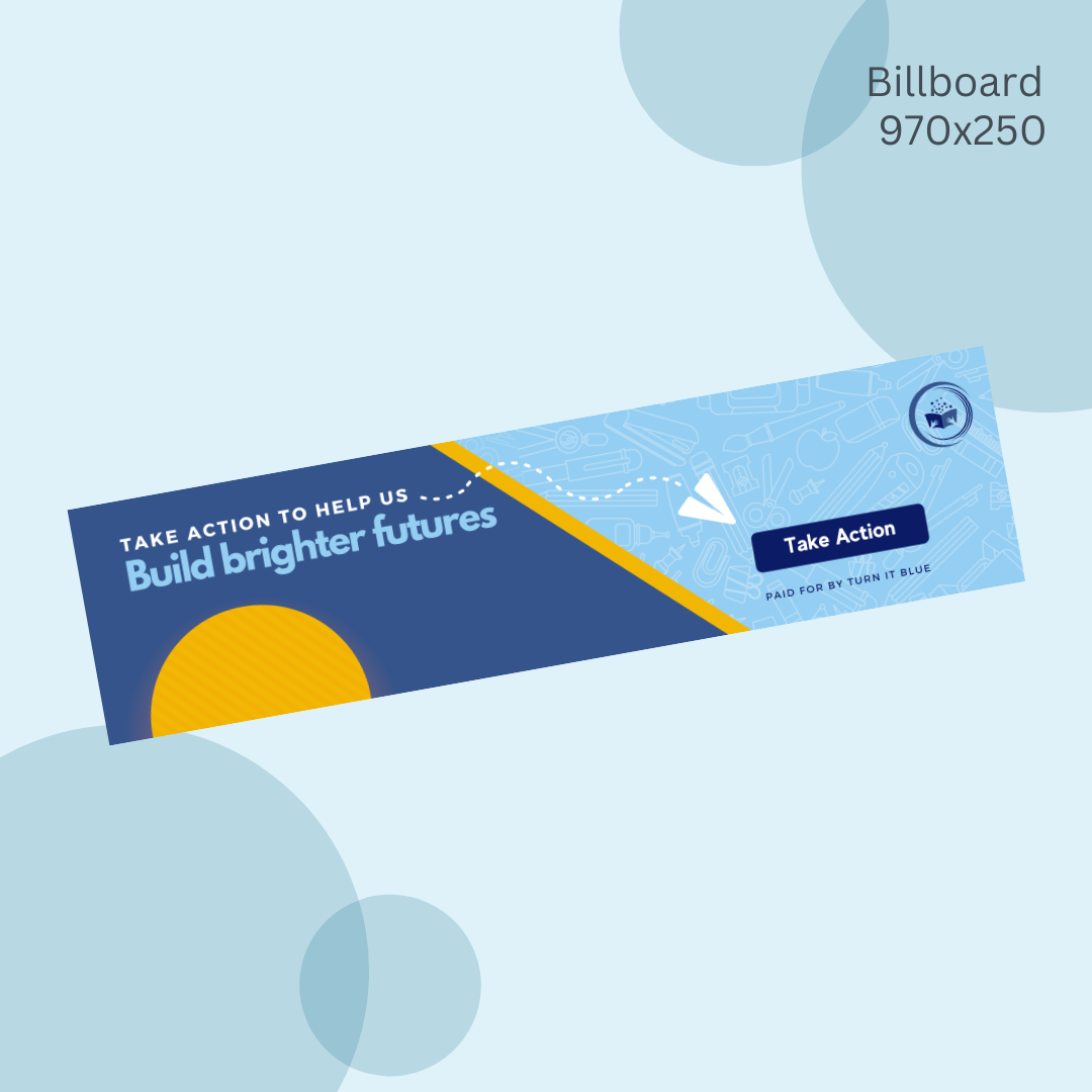 A billboard that says take action to help us build brighter futures