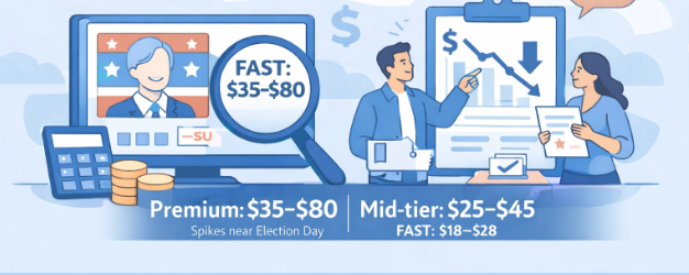 graphic showing CTV advertising pricing dashboard showing CPM rates rising and falling