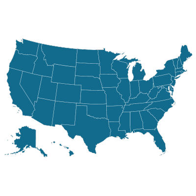 A blue map of the united states of america