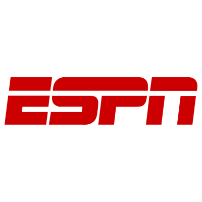 A red espn logo on a white background