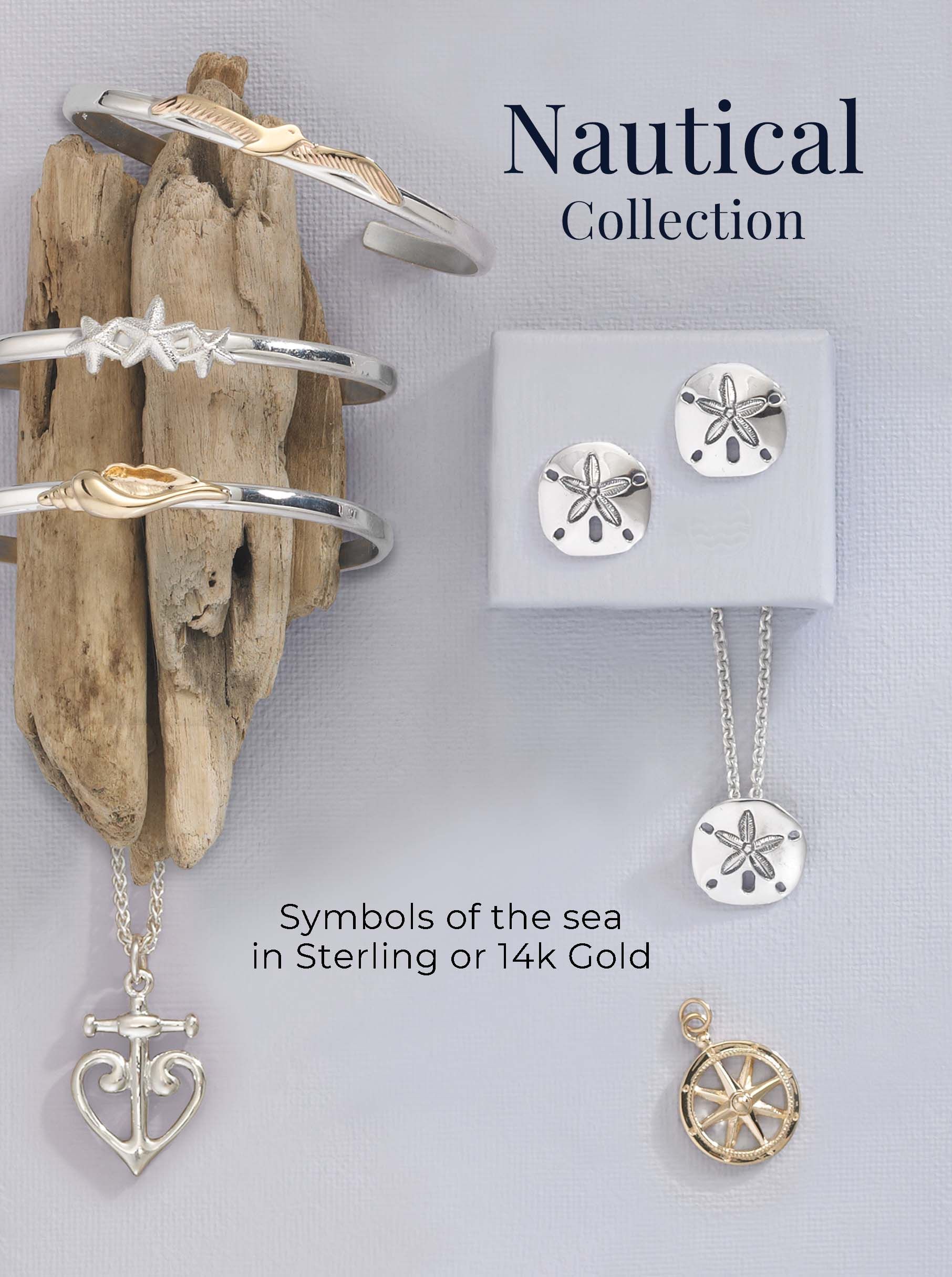 A collection of nautical jewelry including bracelets earrings and a necklace