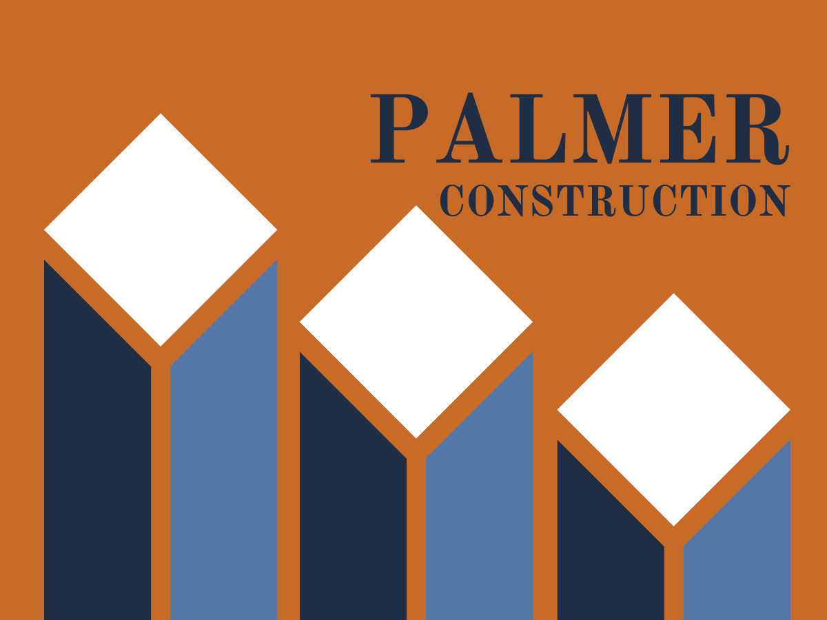 Palmer construction logo pillars in blue and grey