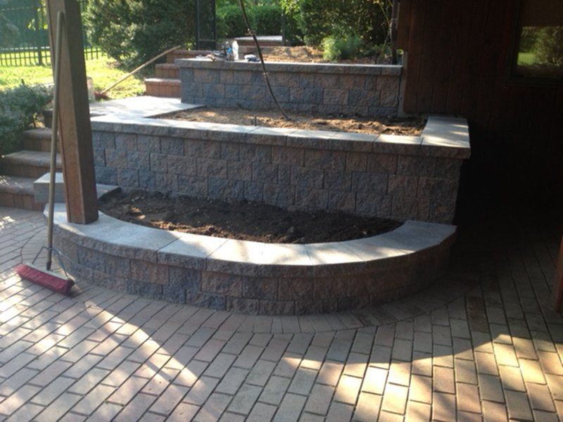 stone brick steps in backyard