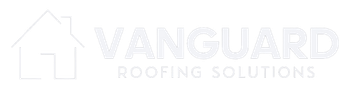 The logo for vanguard roofing solutions is a white logo with a house on it.