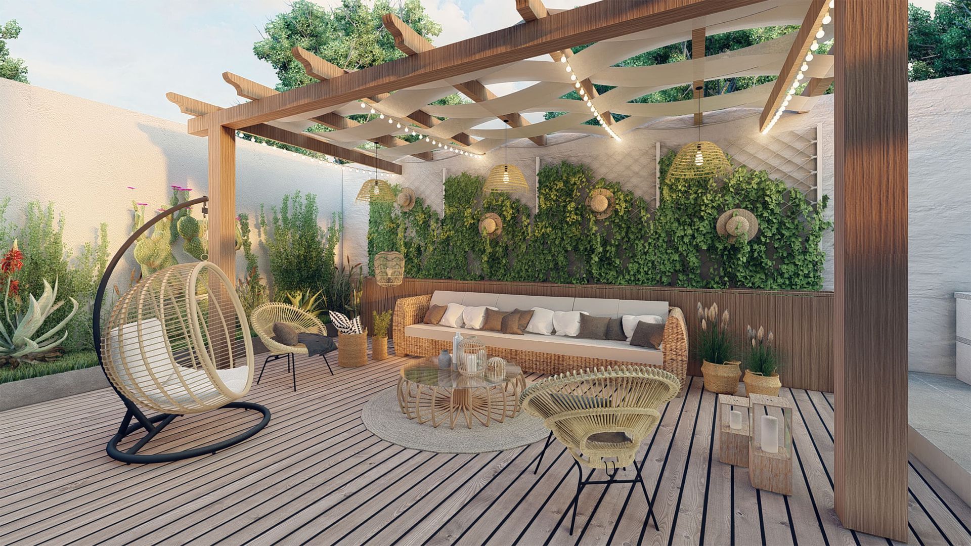 Terrassen-Ideen mit hochwertigen Materialien und Pflanzen