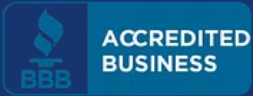 a blue sign that says accredited business on it