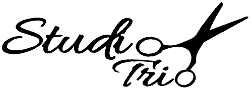 A black and white logo for a hair salon with scissors.