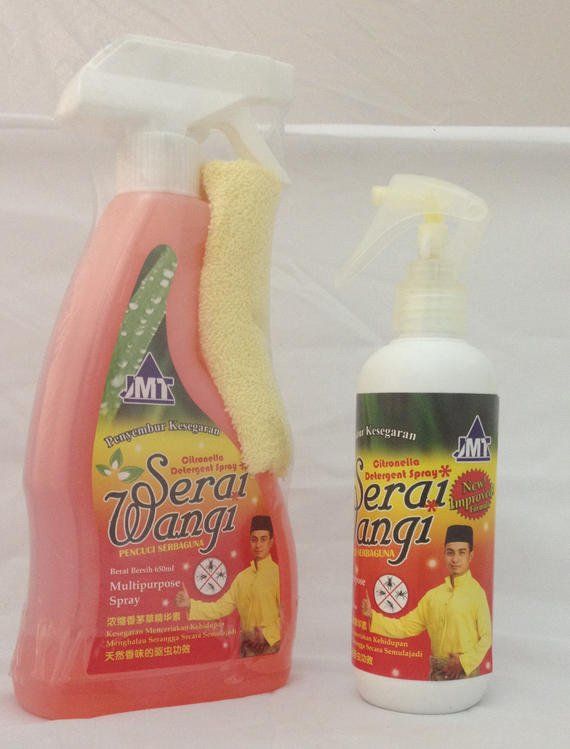 Two bottles of serai wangi sit next to each other