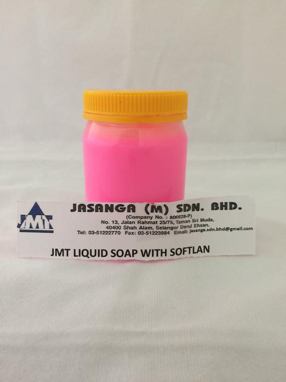 A jar of liquid soap with softlan by jmt
