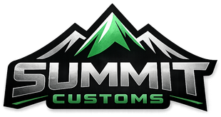 Summit Customs logo with green mountain peaks and bold silver-and-green text