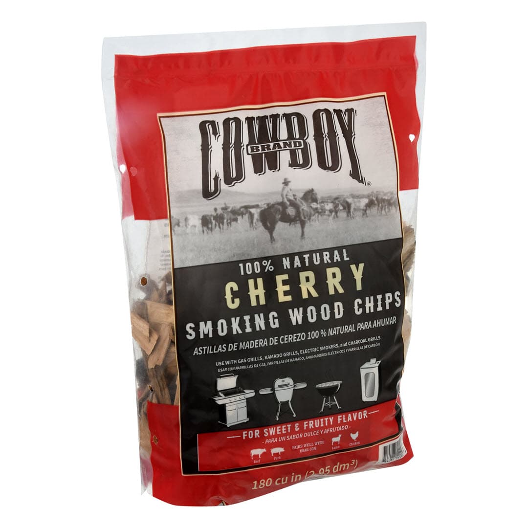 Left Facing Bag of Cowboy 100% Natural Cherry Smoking Wood Chips