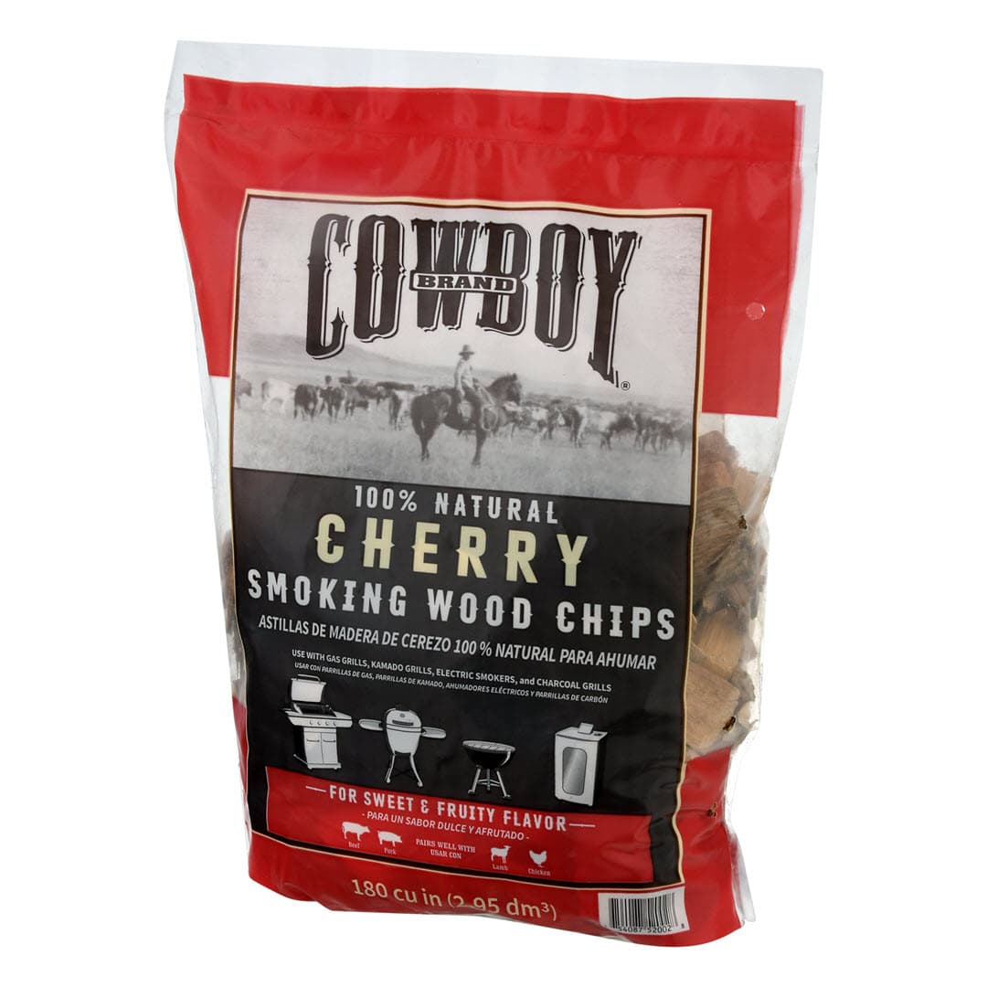 Right Facing Bag of Cowboy 100% Natural Cherry Smoking Wood Chips