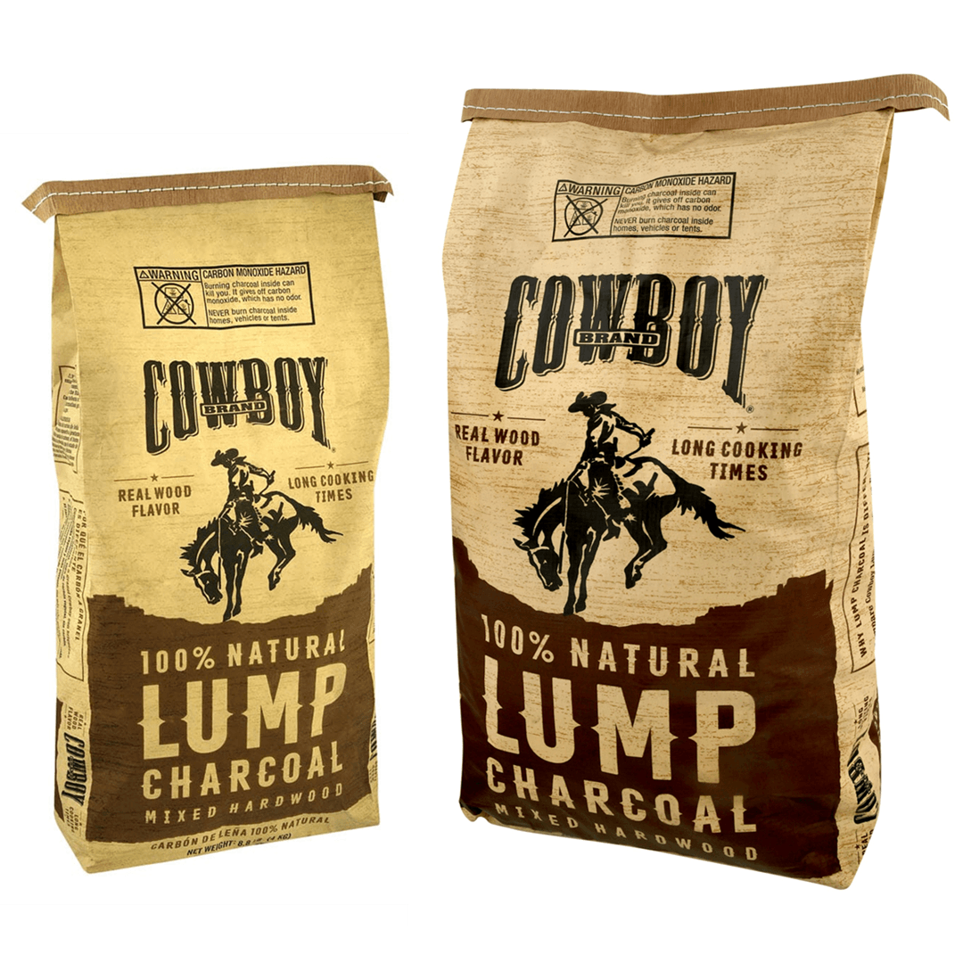 8lb and 20lb bags of Cowboy Lump Charcoal