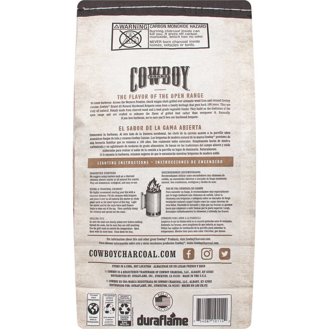 Cowboy Hardwood Briquets 14lb bag back