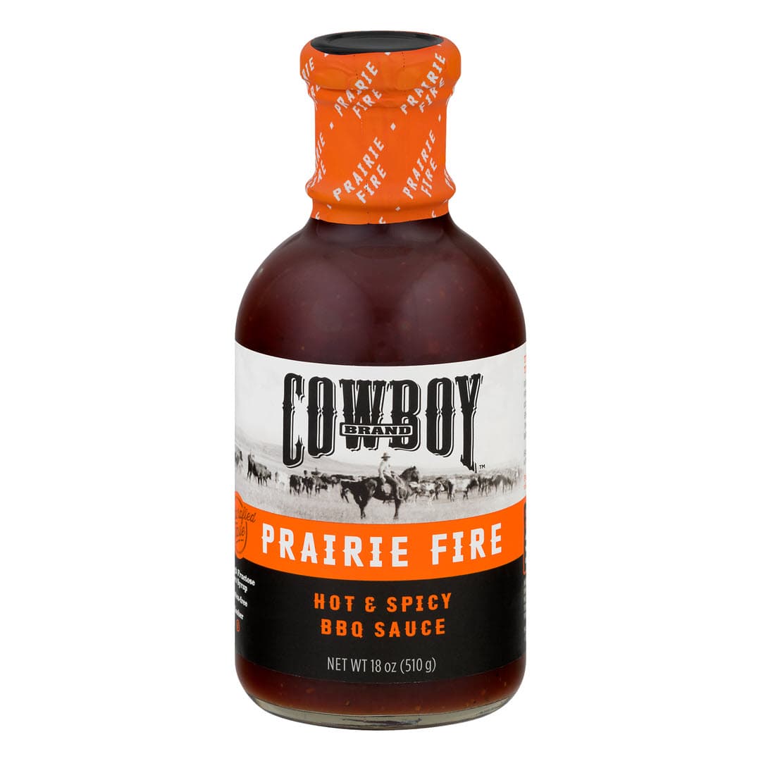Bottle of Cowboy Prairie Fire Hot & Spicy BBQ Sauce