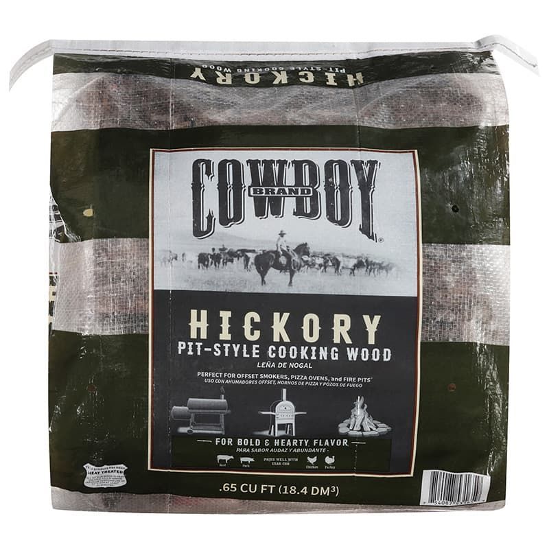 Cowboy Hickory Pit-Style Cookin' Wood front of bag cooking wood