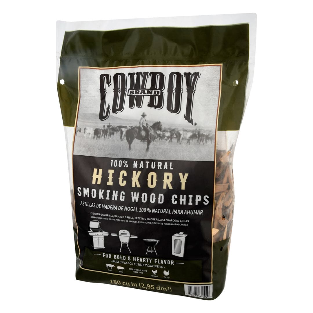 Right Facing Bag of Cowboy 100% Natural Hickory Smoking Wood Chips