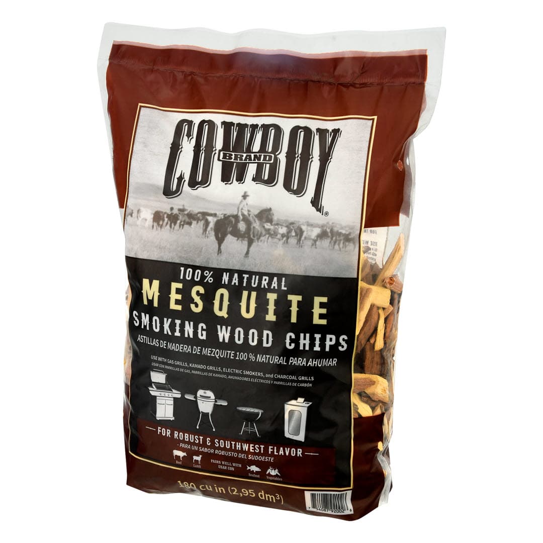 Right Facing Bag of Cowboy 100% Natural Mesquite Smoking Wood Chips