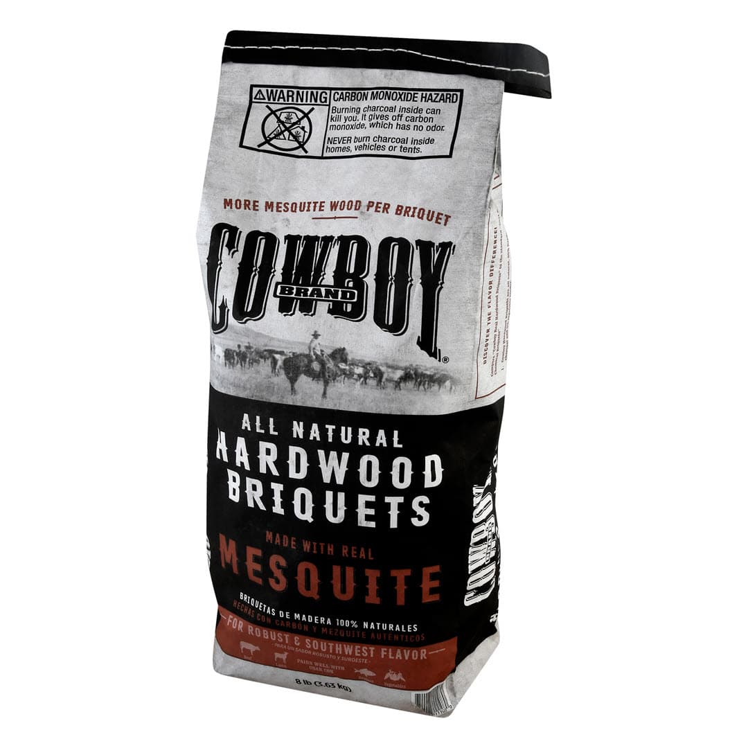 Right facing bag of Cowboy Mesquite Hardwood Briquets