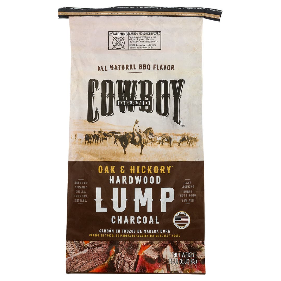 Cowboy Oak & HIckory Hardwood Lump Charcoal front of bag