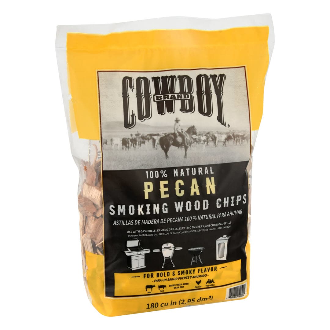 Left Facing Bag of Cowboy 100% Natural Pecan Smoking Wood Chips