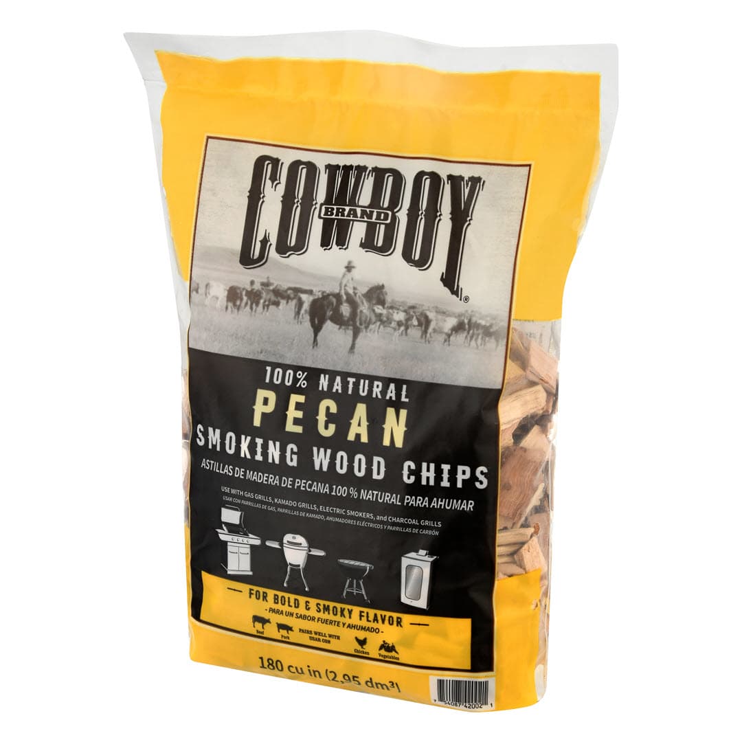 Right Facing Bag of Cowboy 100% Natural Pecan Smoking Wood Chips