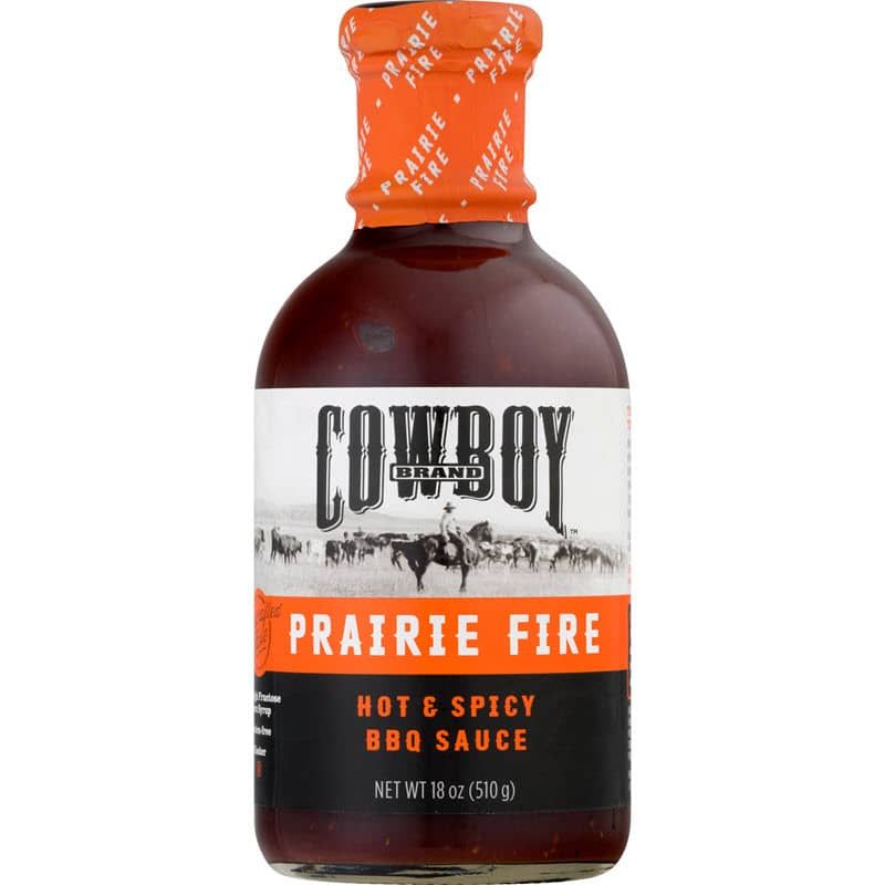 Bottle of Cowboy Prairie Fire Hot & Spicy BBQ Sauce