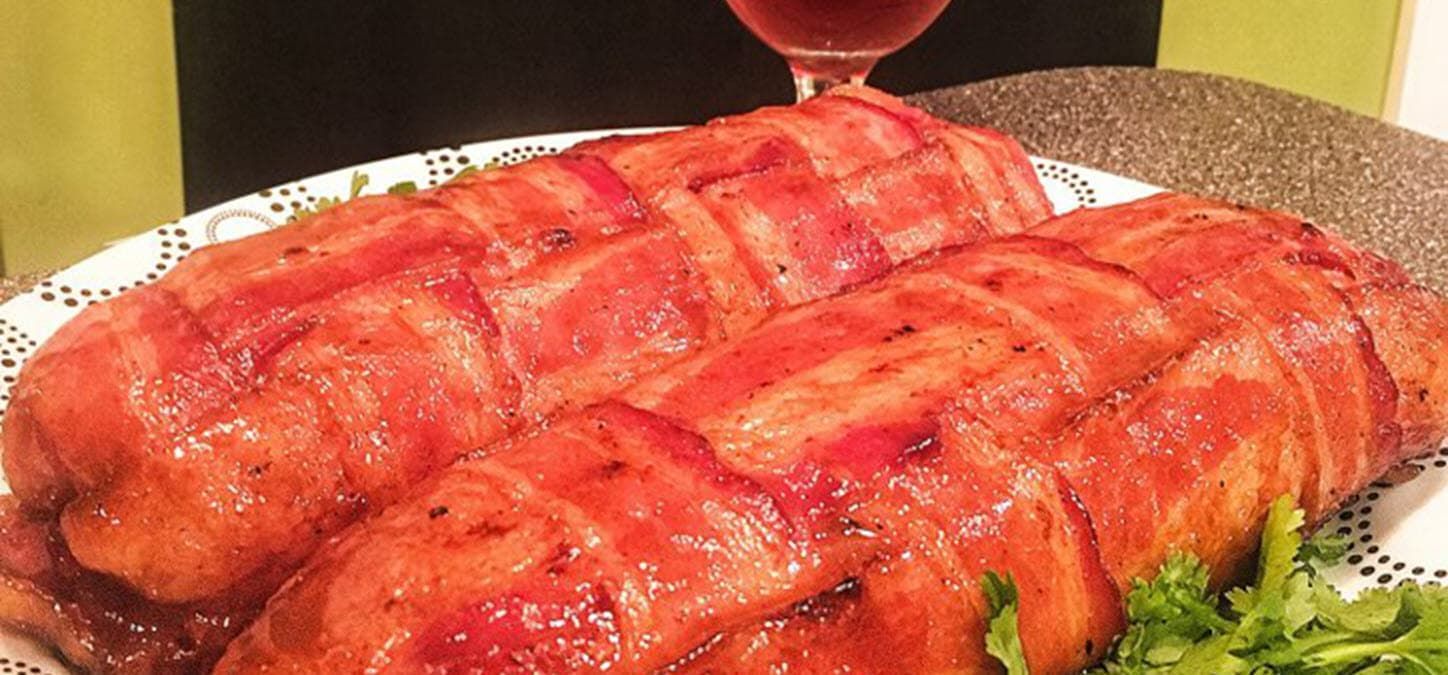 grilled brat fatty wrapped in bacon