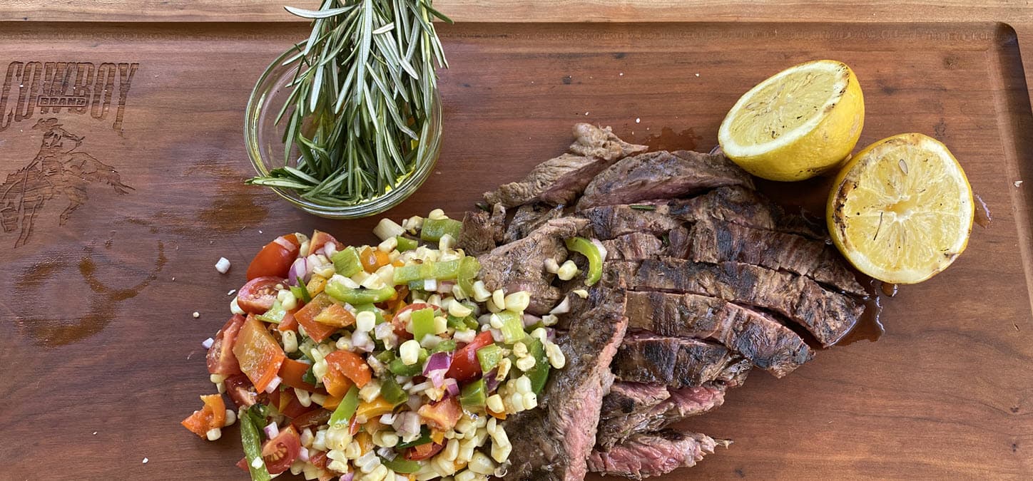 grilled flank steak with roasted corn salad