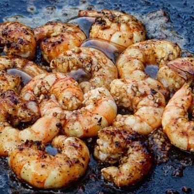 Charred Garlic Butter Shrimp - Over The Fire Cooking