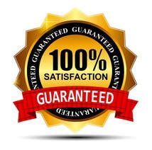 Picture of a yellow ribbon icon badge stating 100% satisfaction guaranteed