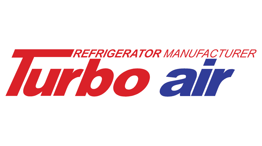 The turbo air refrigerator manufacturer logo is red and blue on a white background.
