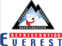 A logo for everest refrigeration with a polar bear wearing a scarf
