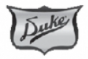 A black and white duke logo on a white background