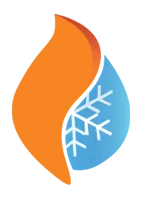 A flame and a drop of water with snowflakes on them.