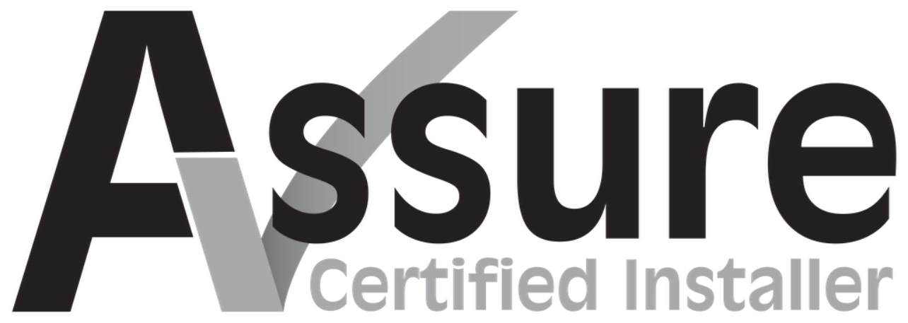 A black and white logo for assure certified installer