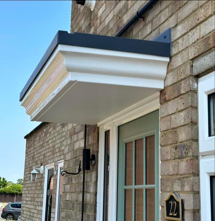 A porch canopy with the number 22 on the door