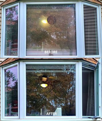 before and after of a foggy window repaired by our experienced glass company
