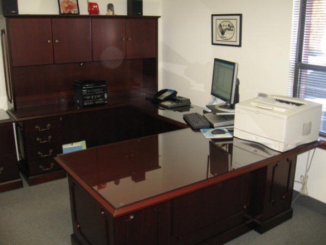 3-Sided Office Desk Front View — Hillsborough, NJ — Hillsborough Glass Company