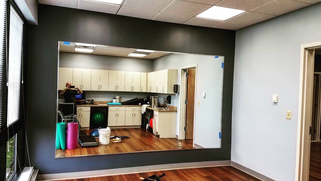 Custom Cutout mirror outlet vent shelf gym studio wall install company north brunswick nj