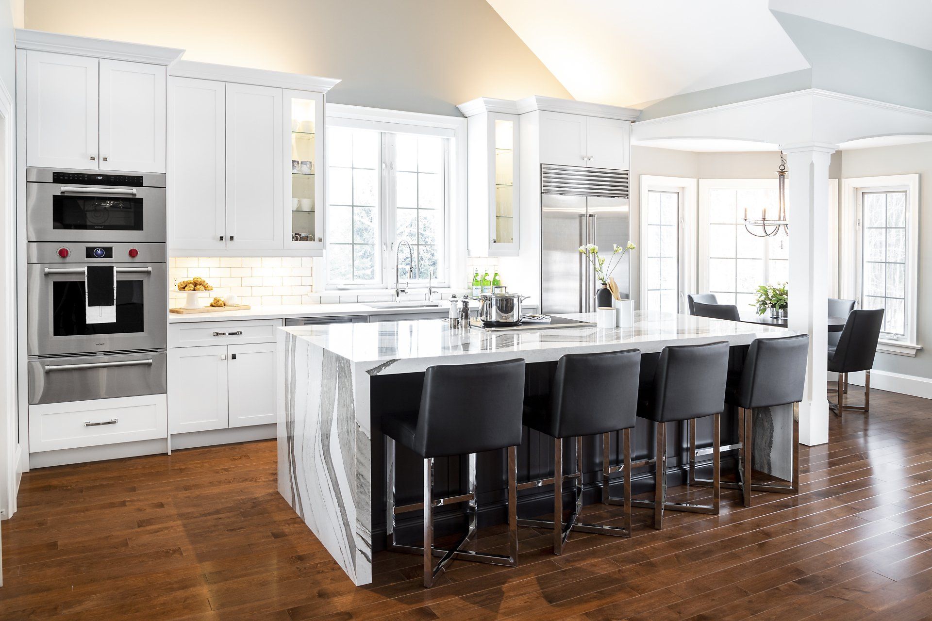 kitchen with white marble countertops