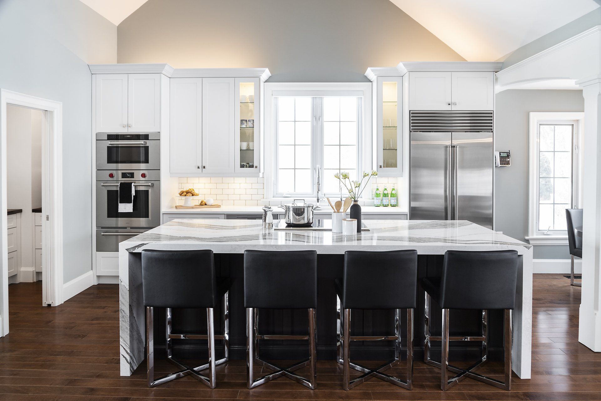 kitchen with white marble countertops