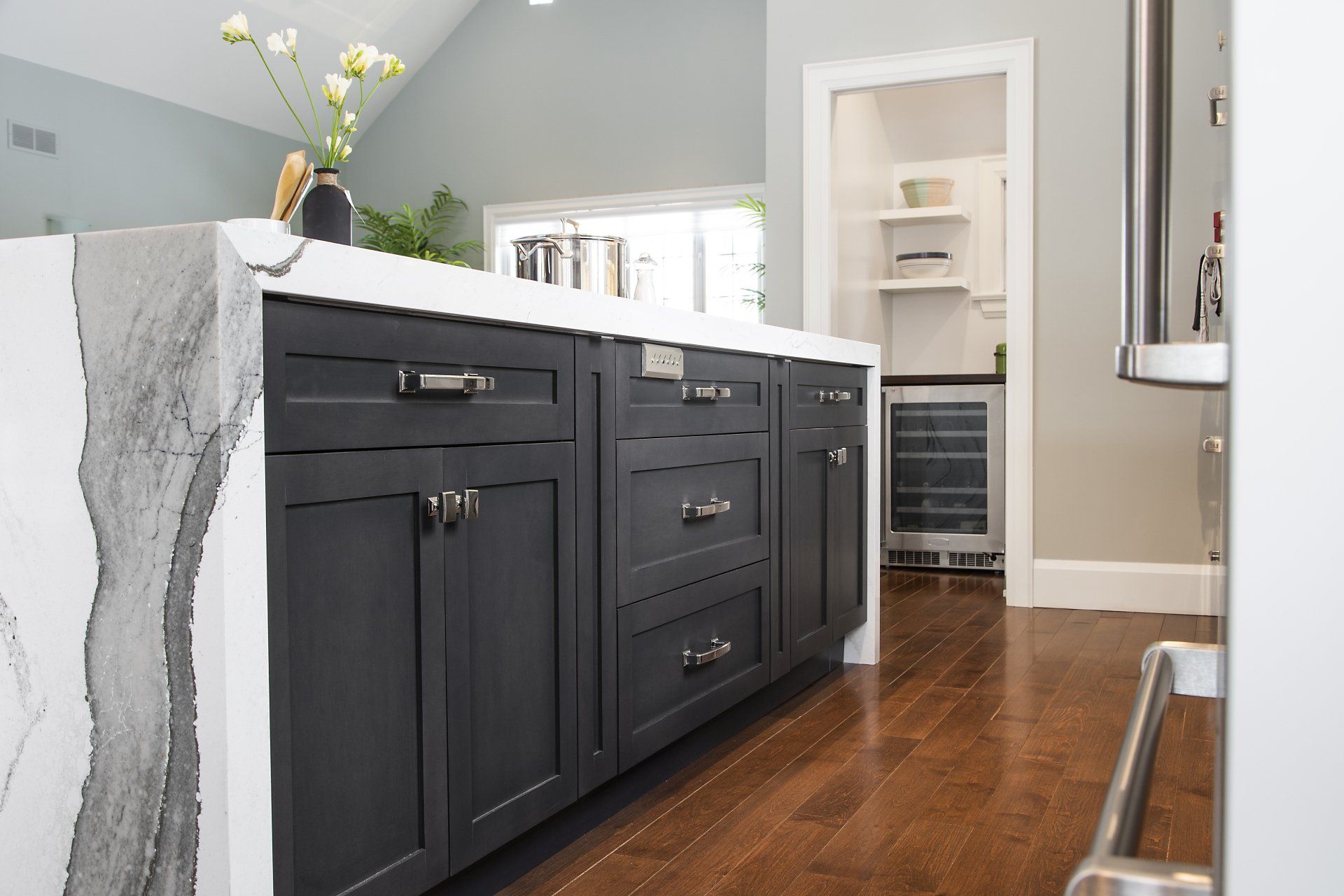 kitchen with white marble countertops