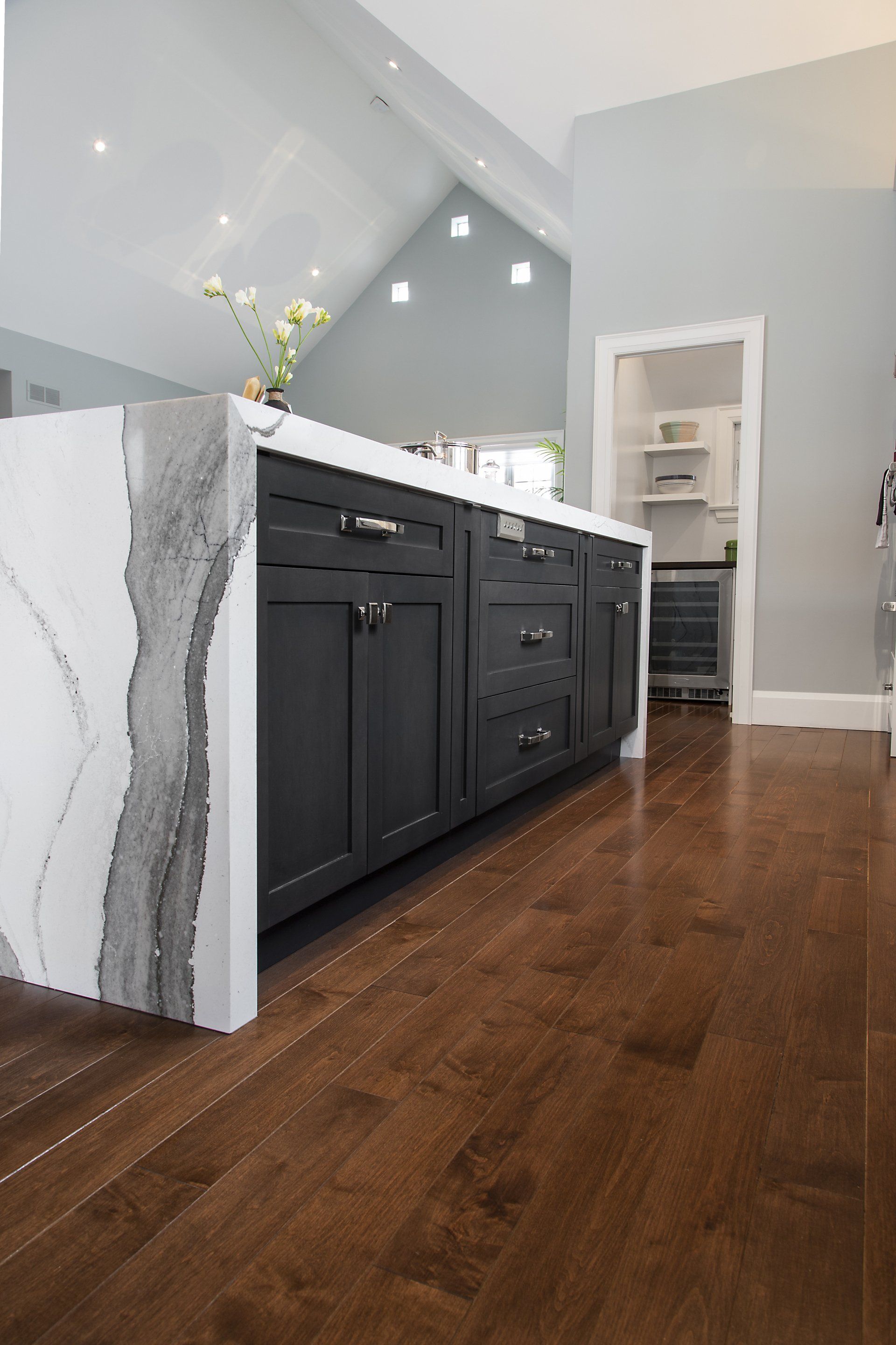 kitchen with white marble countertops
