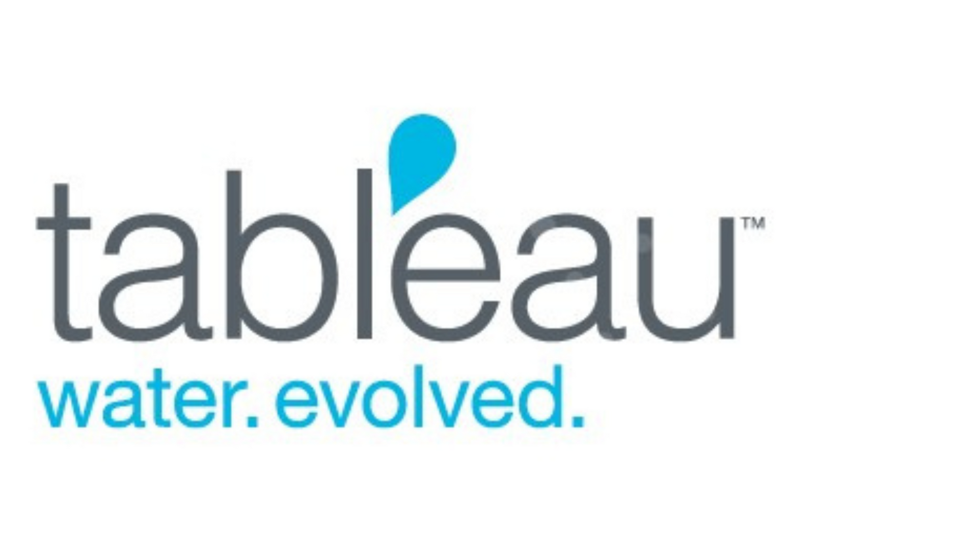 The logo for tableau water evolved is blue and white.